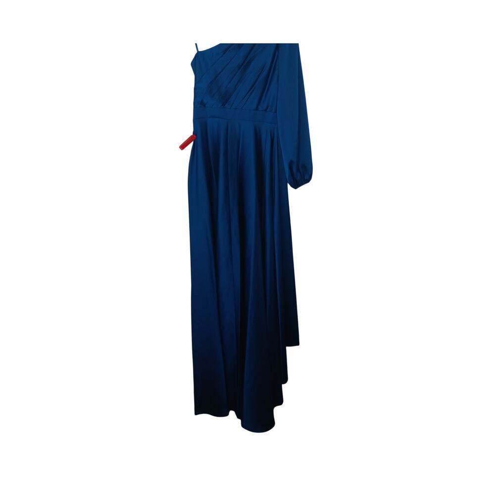 New Tags Ieena Mac Duggal Dark Blue One Shoulder Satin Hi Low Gown Sz 4 - Picture 5 of 16
